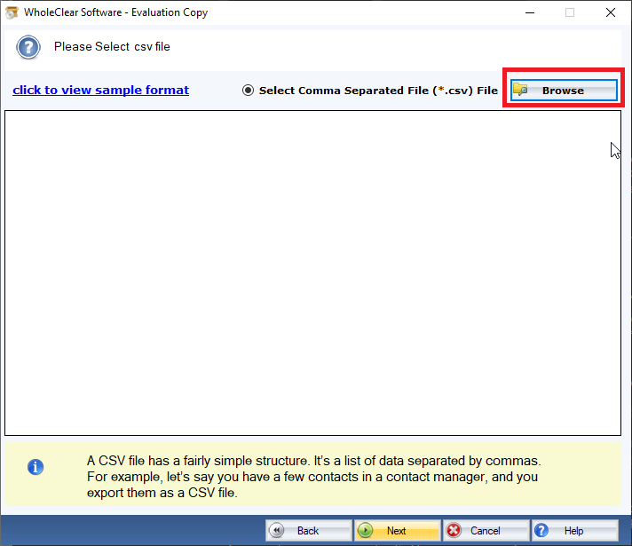 screenshot of WholeClear CSV to VCF Converter